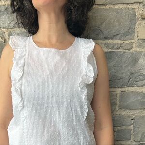 J. Crew White Textured Swiss Dot Ruffle Blouse